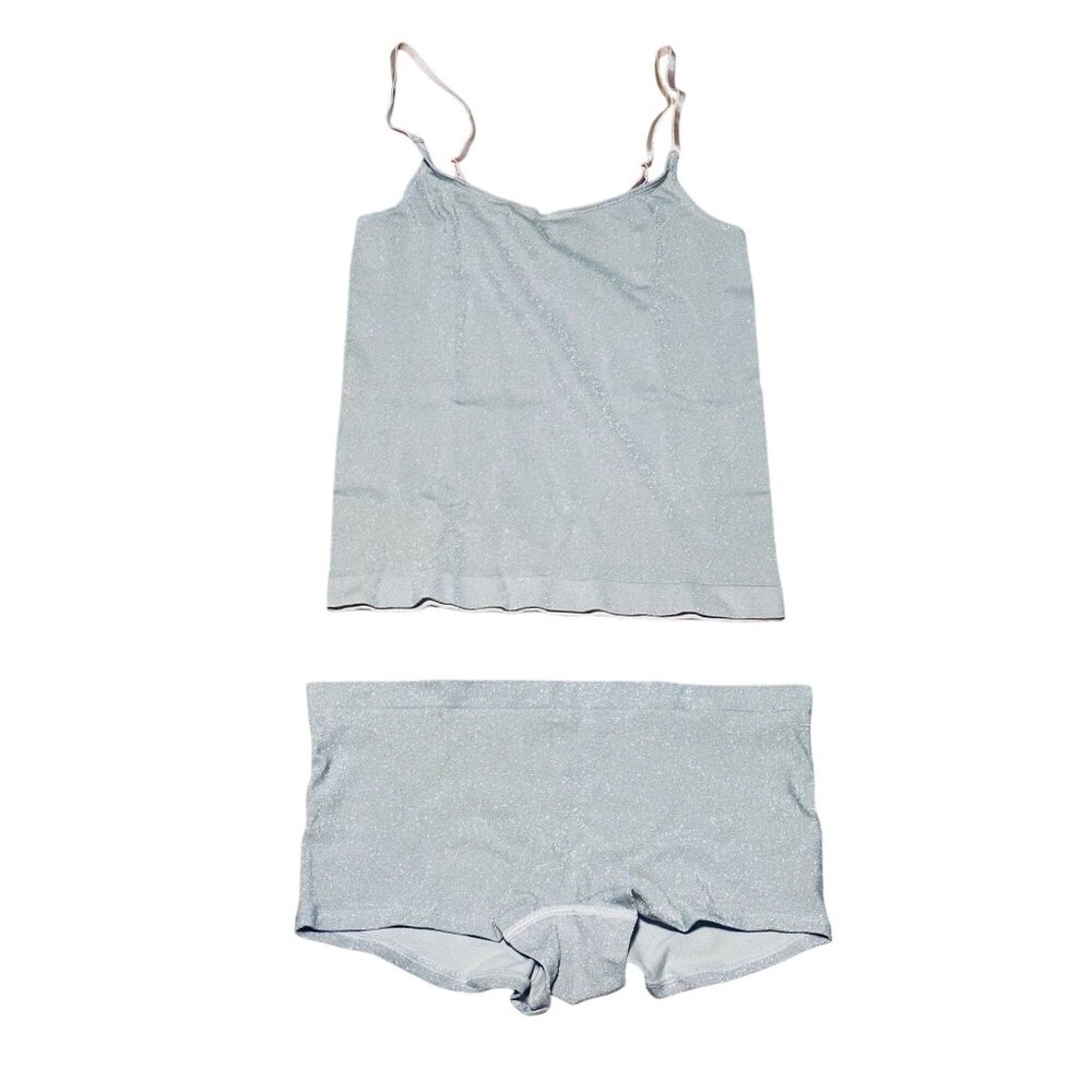 Victoria's Secret Cozy Kit Shimmer Cami and Shortie Set  Silver Womens XL Cute
